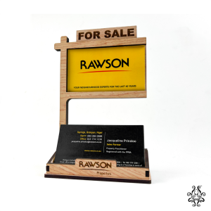 Front angled view of the "For Sale" real estate business card holder.